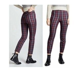 Rag & Bone Womens  Simone Pants Size  0 Red Blue Plaid Side Zip High Rise